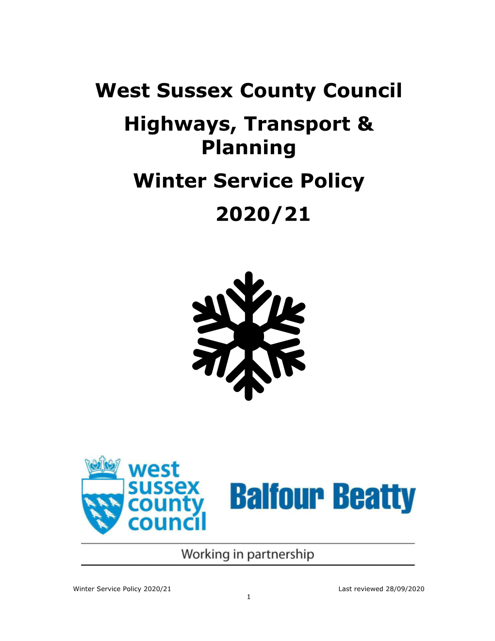 WSCC Winter Service Policy 2020 to 2021