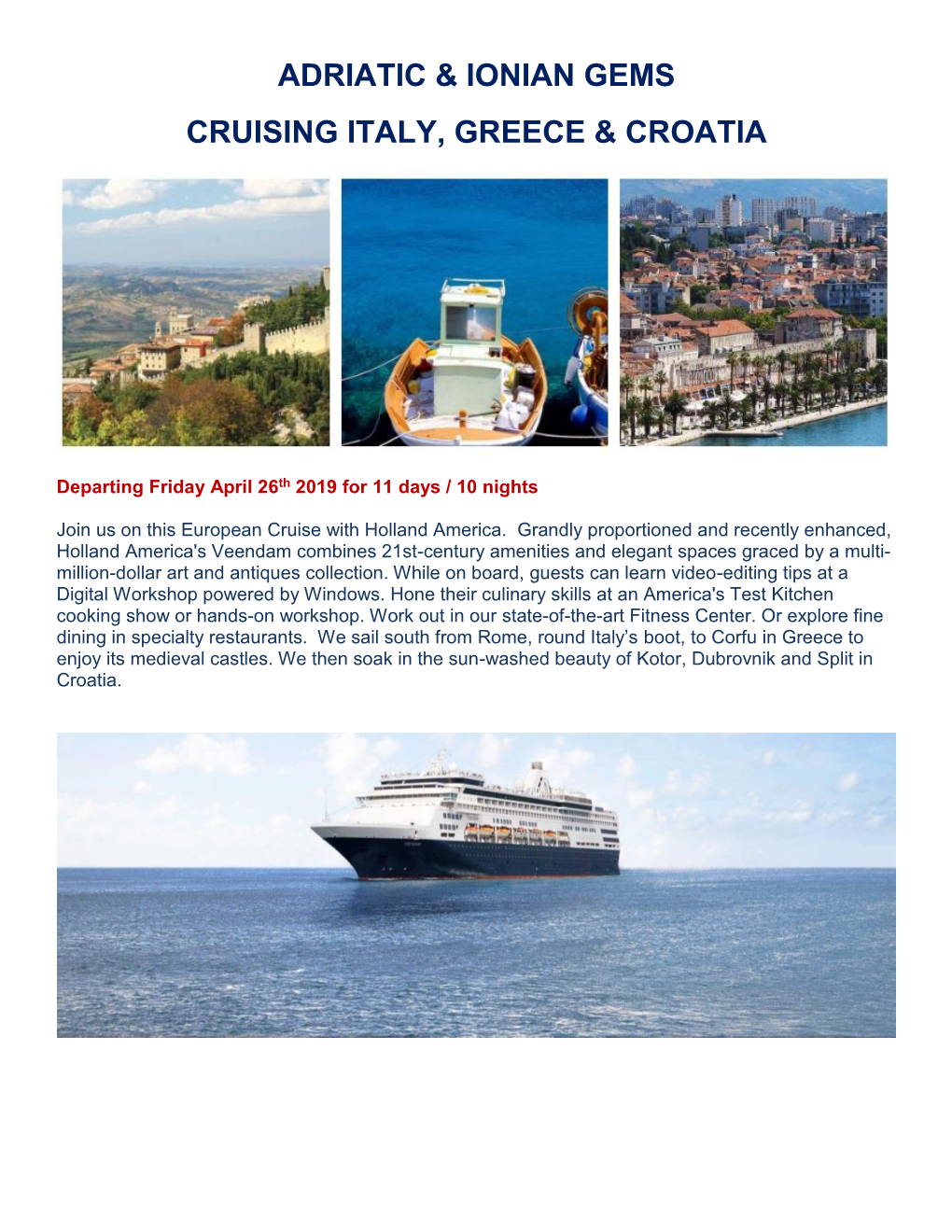 Adriatic & Ionian Gems Cruising Italy, Greece