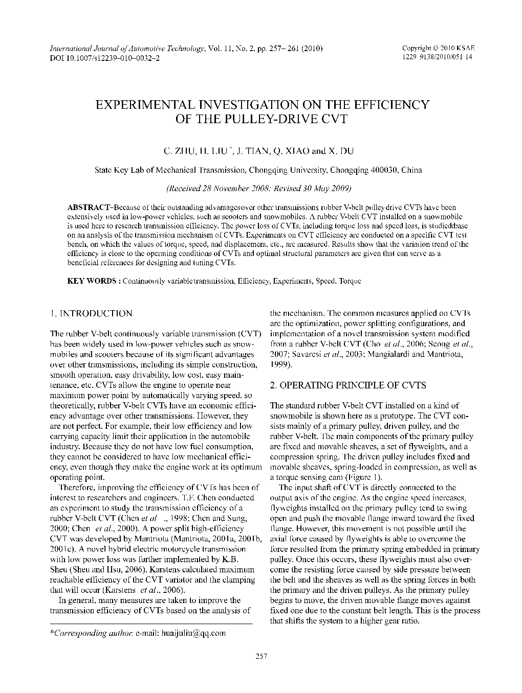 Experimental Investigation on the Efficiency of the Pulley-Drive Cvt