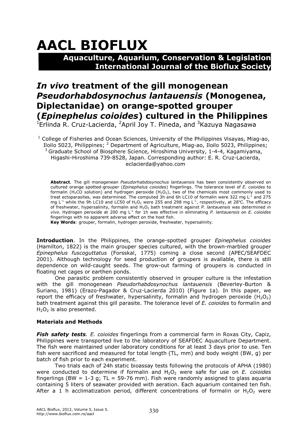 In Vivo Treatment of the Gill Monogenean Pseudorhabdosynochus Lantauensis