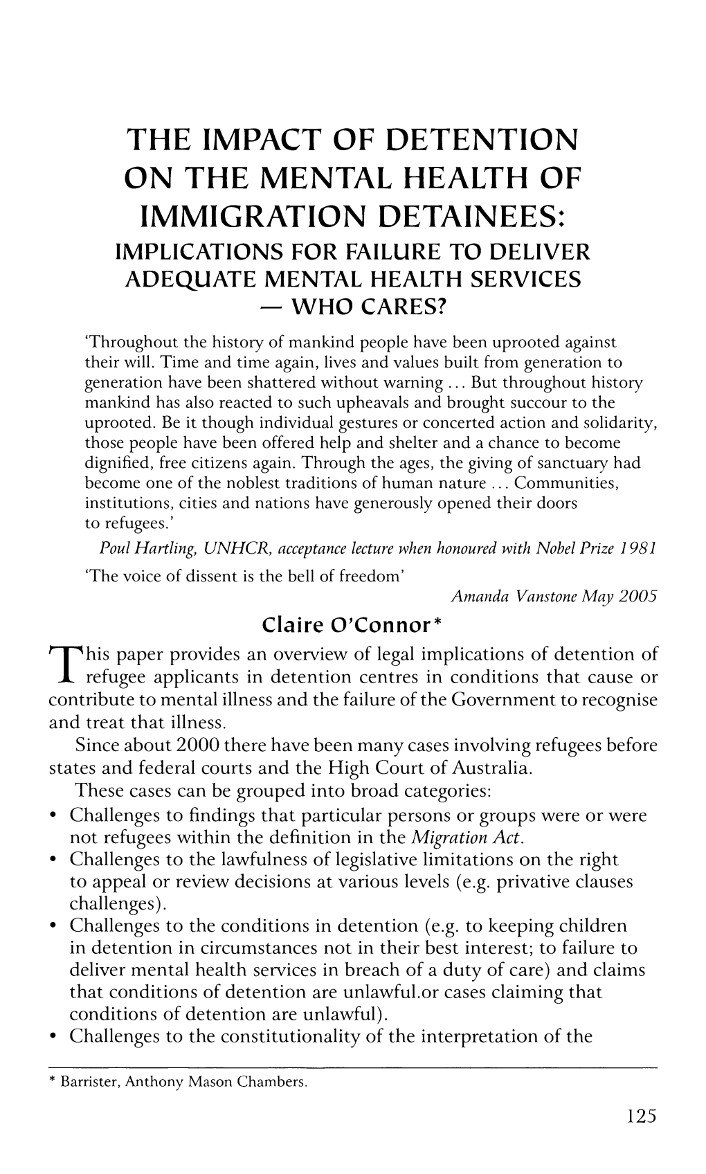 The Impact of Detention on the Mental Health Of