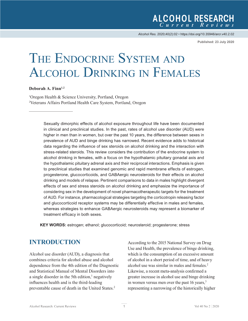 The Endocrine System and Alcohol Drinking in Females