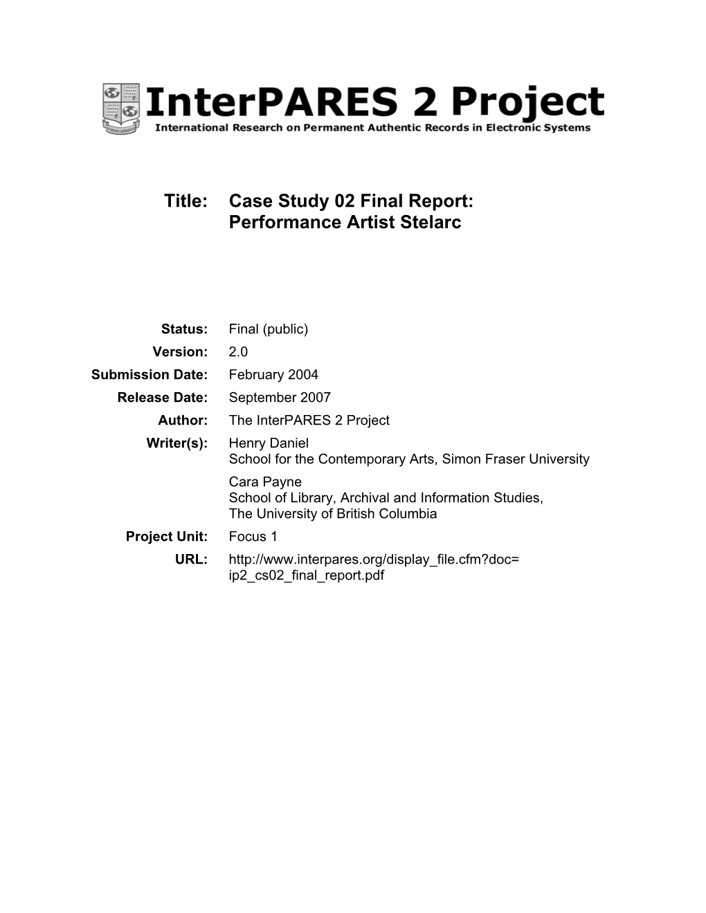 Case Study 02 Final Report: Performance Artist Stelarc