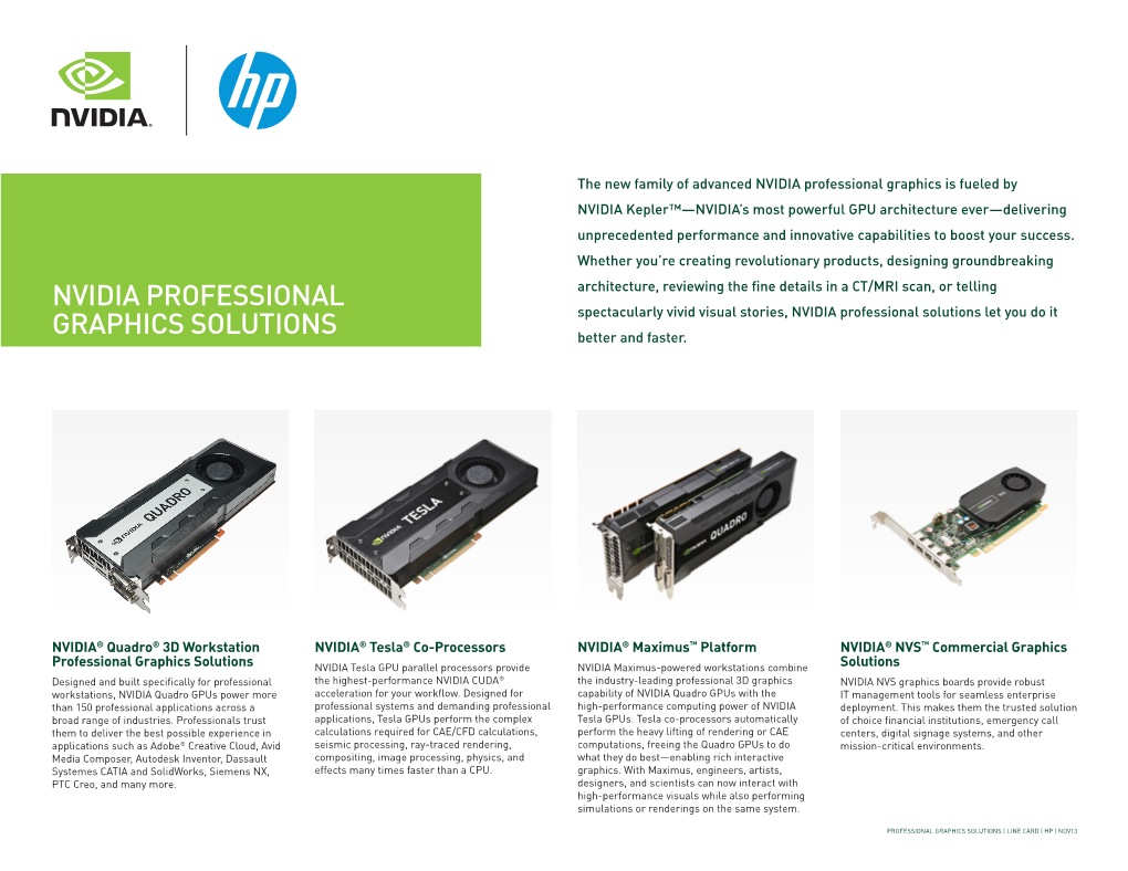 NVIDIA Professional Graphics Solutions | Line Card for HP