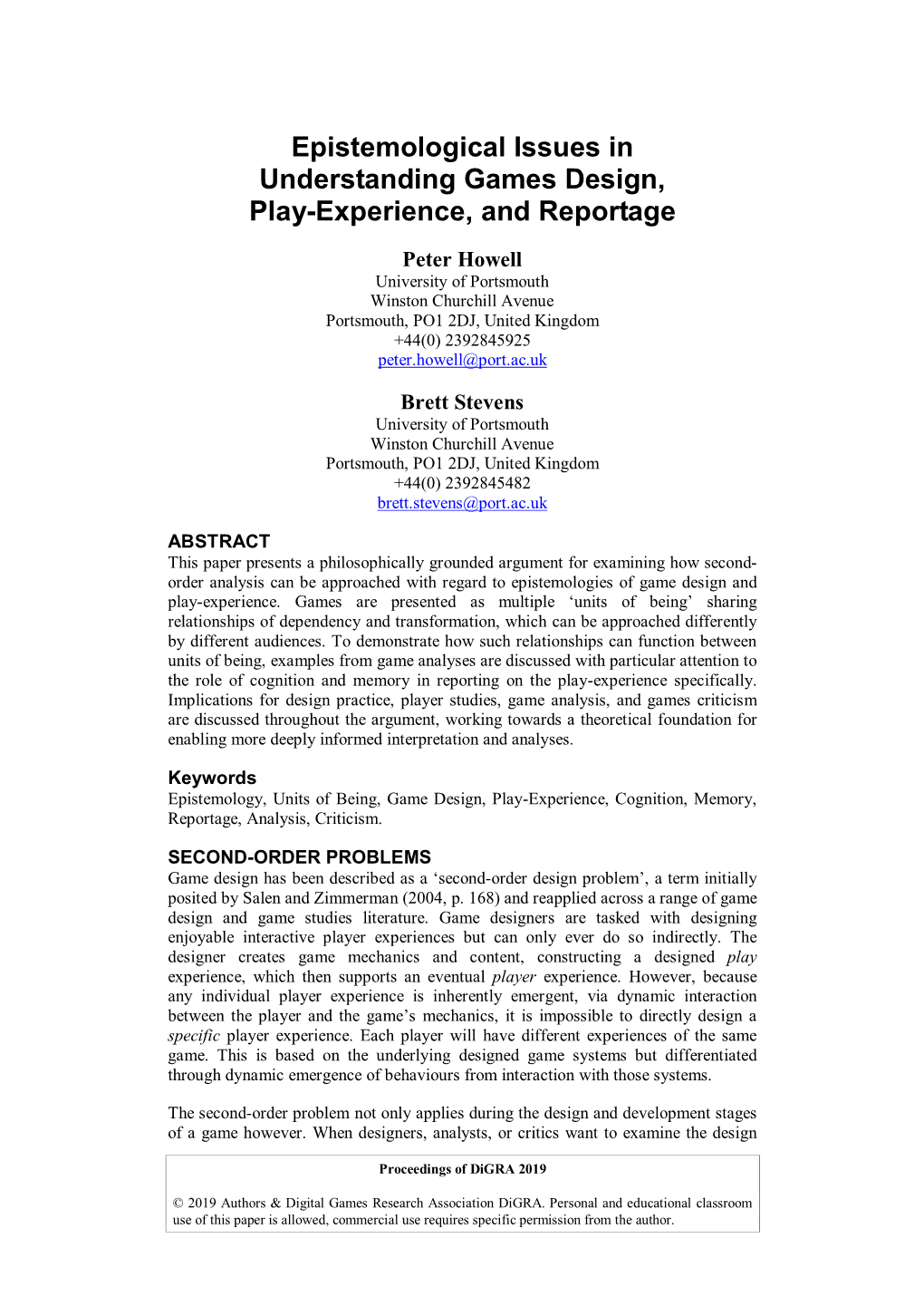 Epistemological Issues in Understanding Games Design, Play