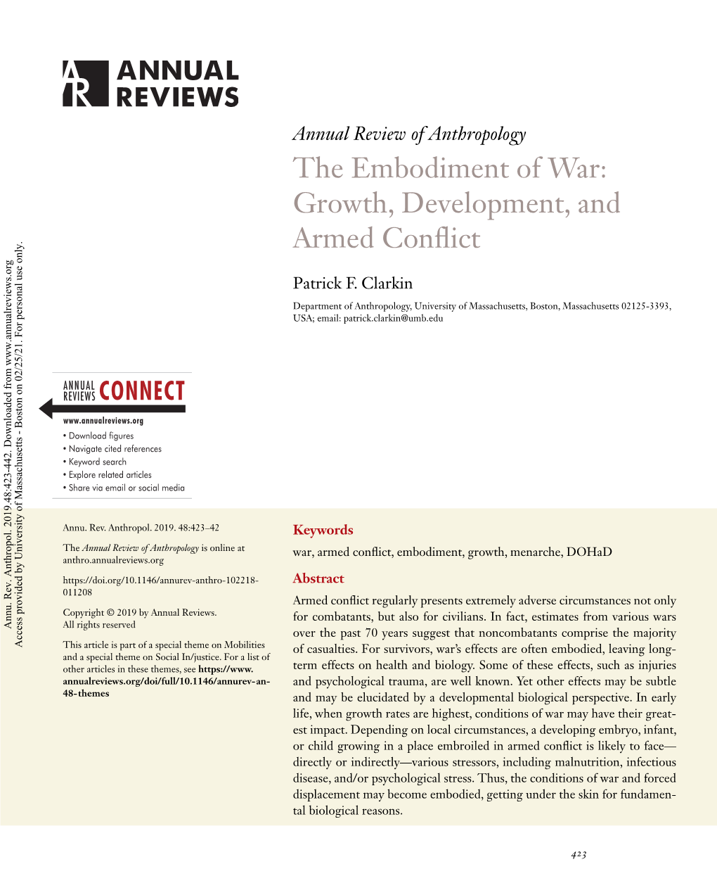 The Embodiment of War: Growth, Development, and Armed Conflict