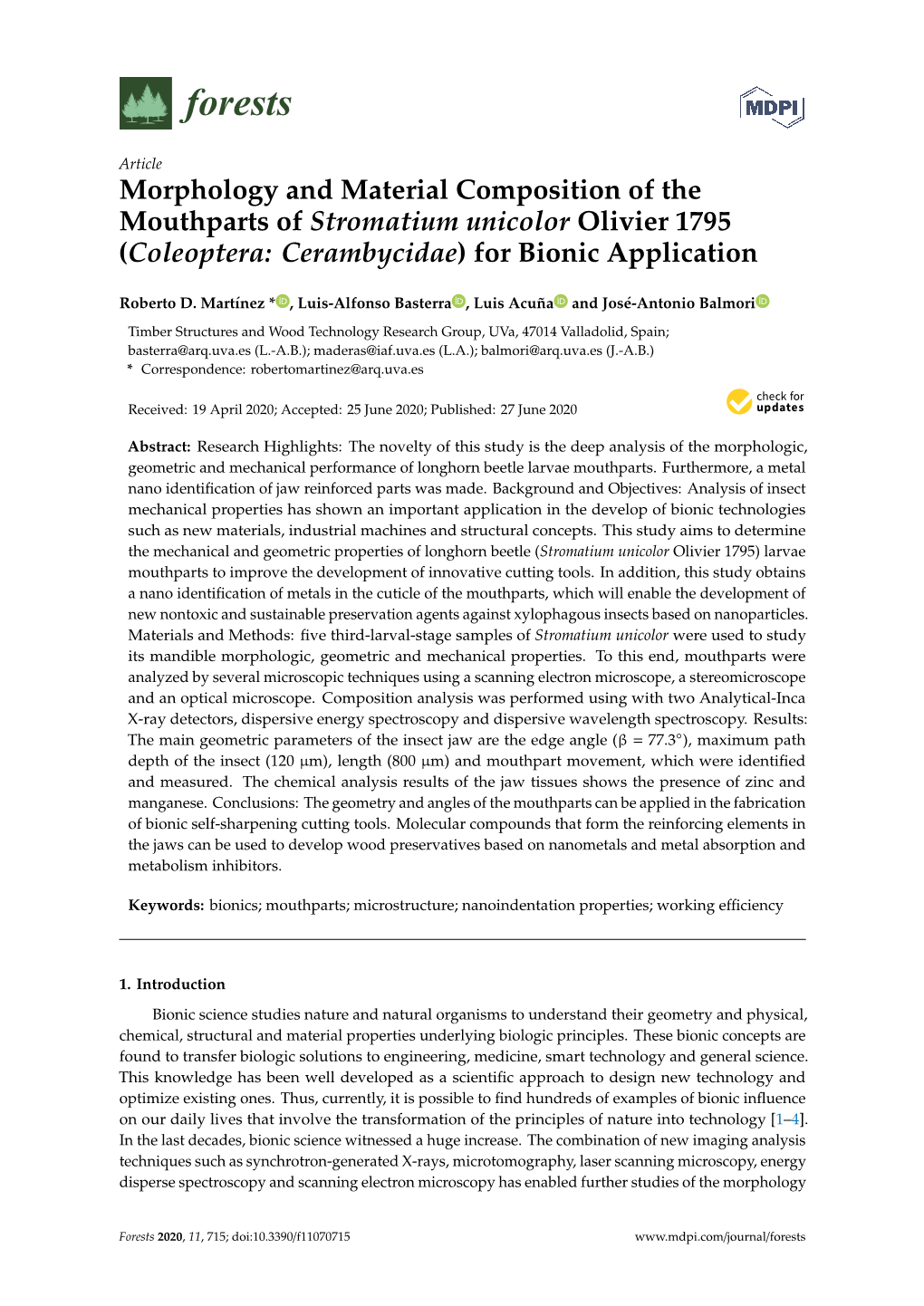 Morphology and Material Composition of the Mouthparts of Stromatium Unicolor Olivier 1795 (Coleoptera: Cerambycidae) for Bionic Application