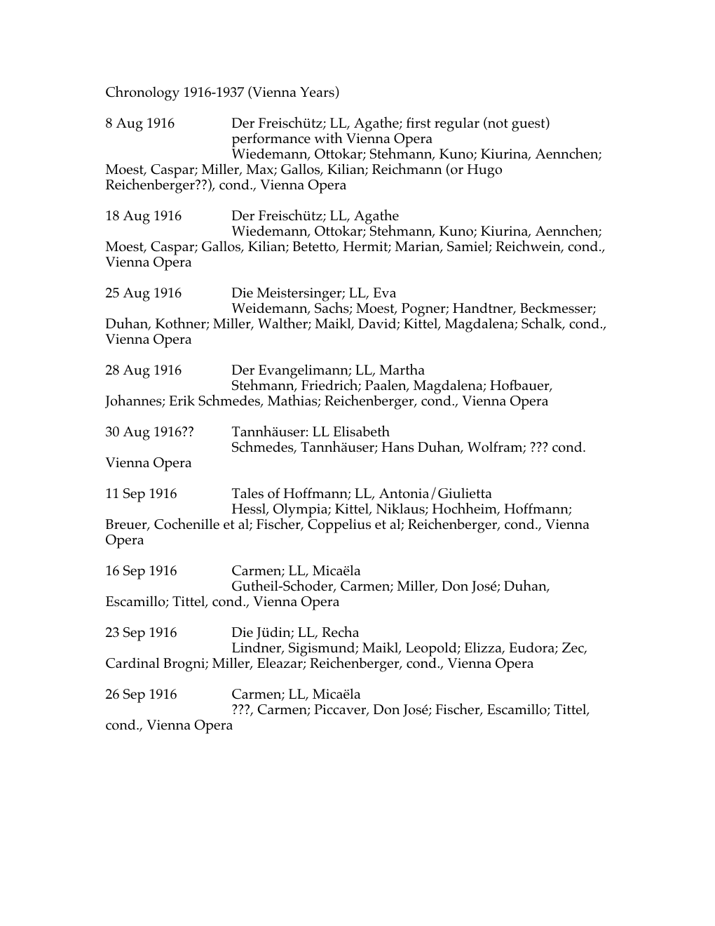 Chronology 1916-1937 (Vienna Years)