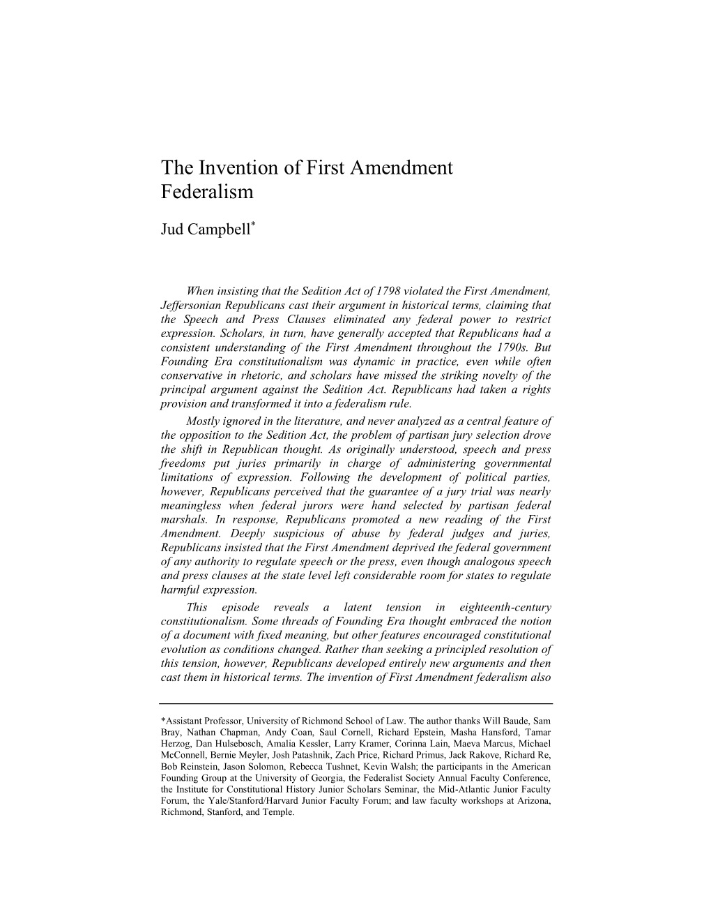 The Invention of First Amendment Federalism