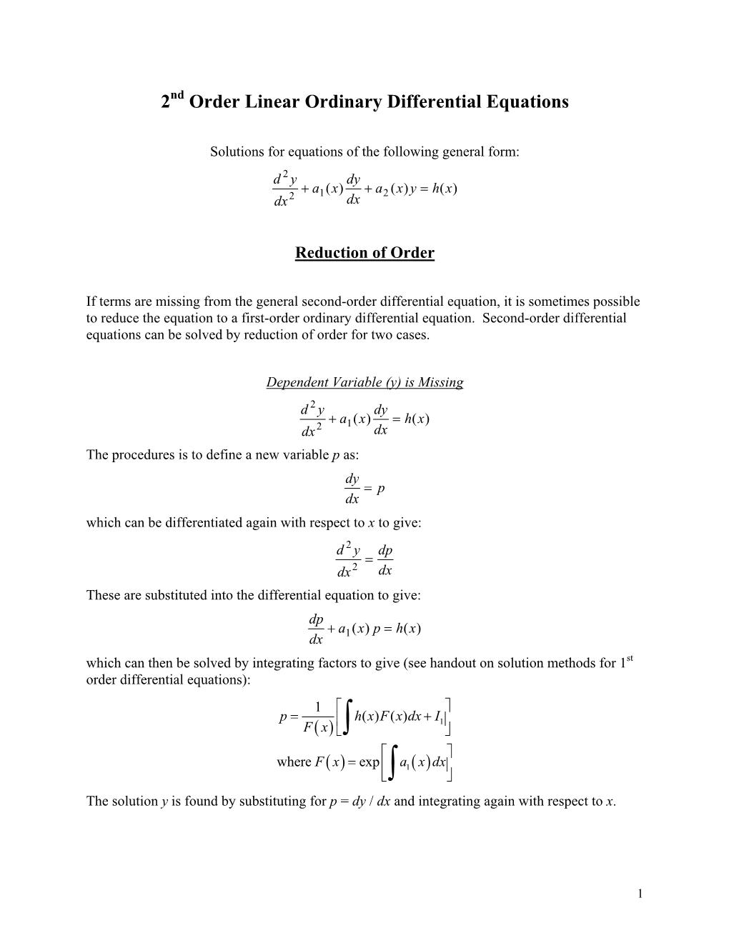 Second-Order Ordinary Differential Equation Solutions