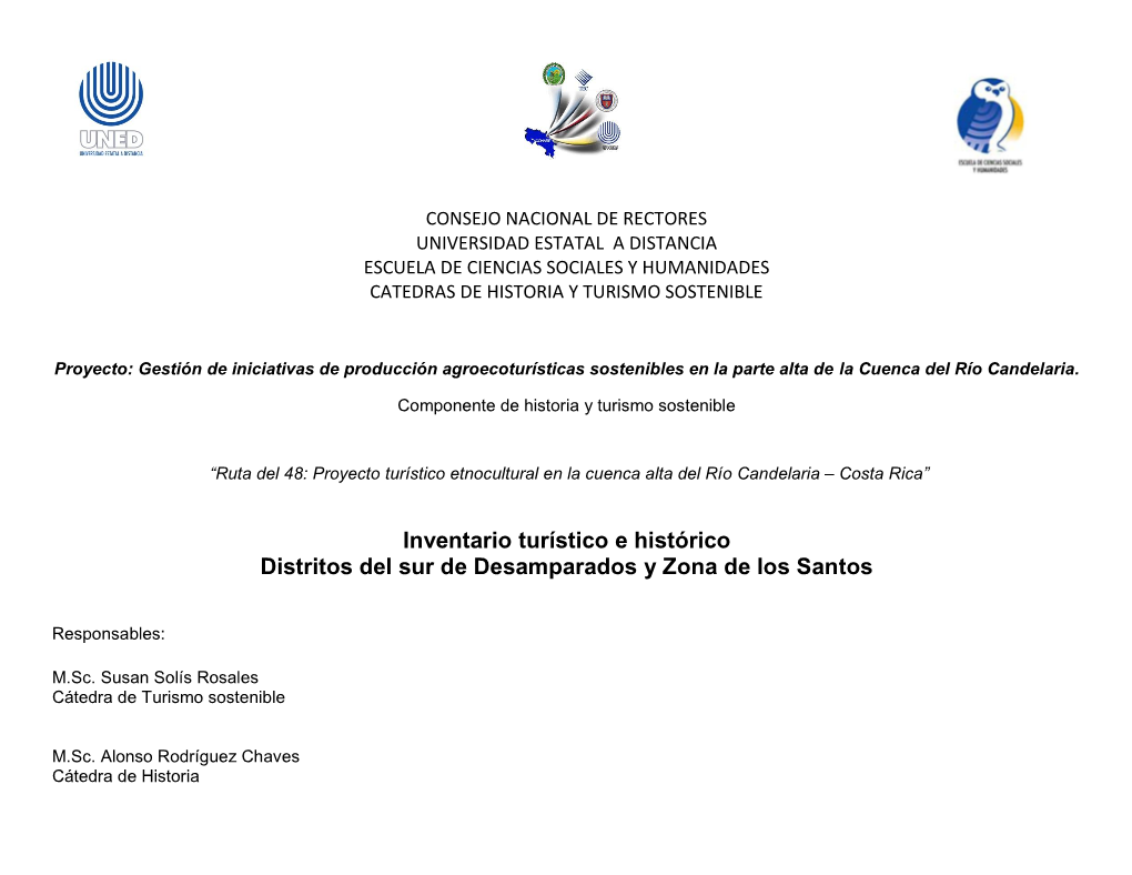 Inventario Turístico E Histórico Distritos Del Sur De Desamparados Y Zona De Los Santos