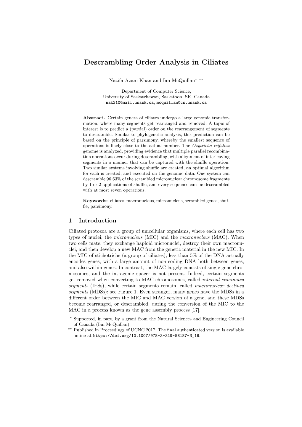 Descrambling Order Analysis in Ciliates