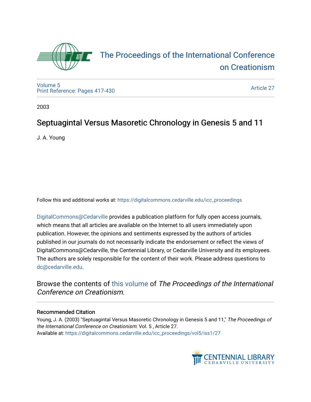 Septuagintal Versus Masoretic Chronology in Genesis 5 and 11