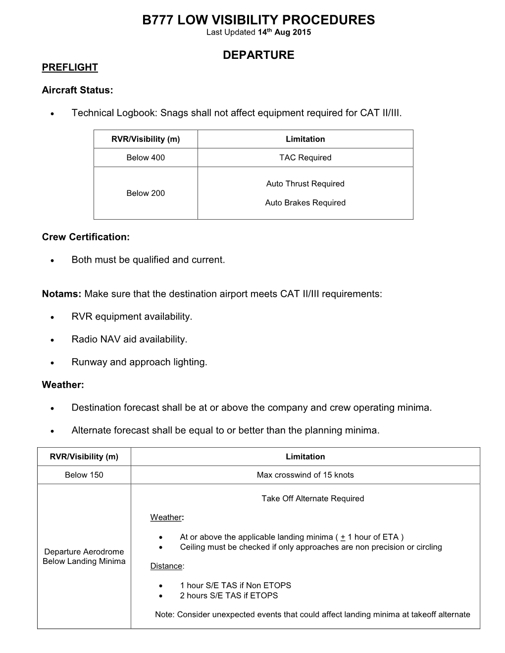 B777 LOW VISIBILITY PROCEDURES Last Updated 14Th Aug 2015