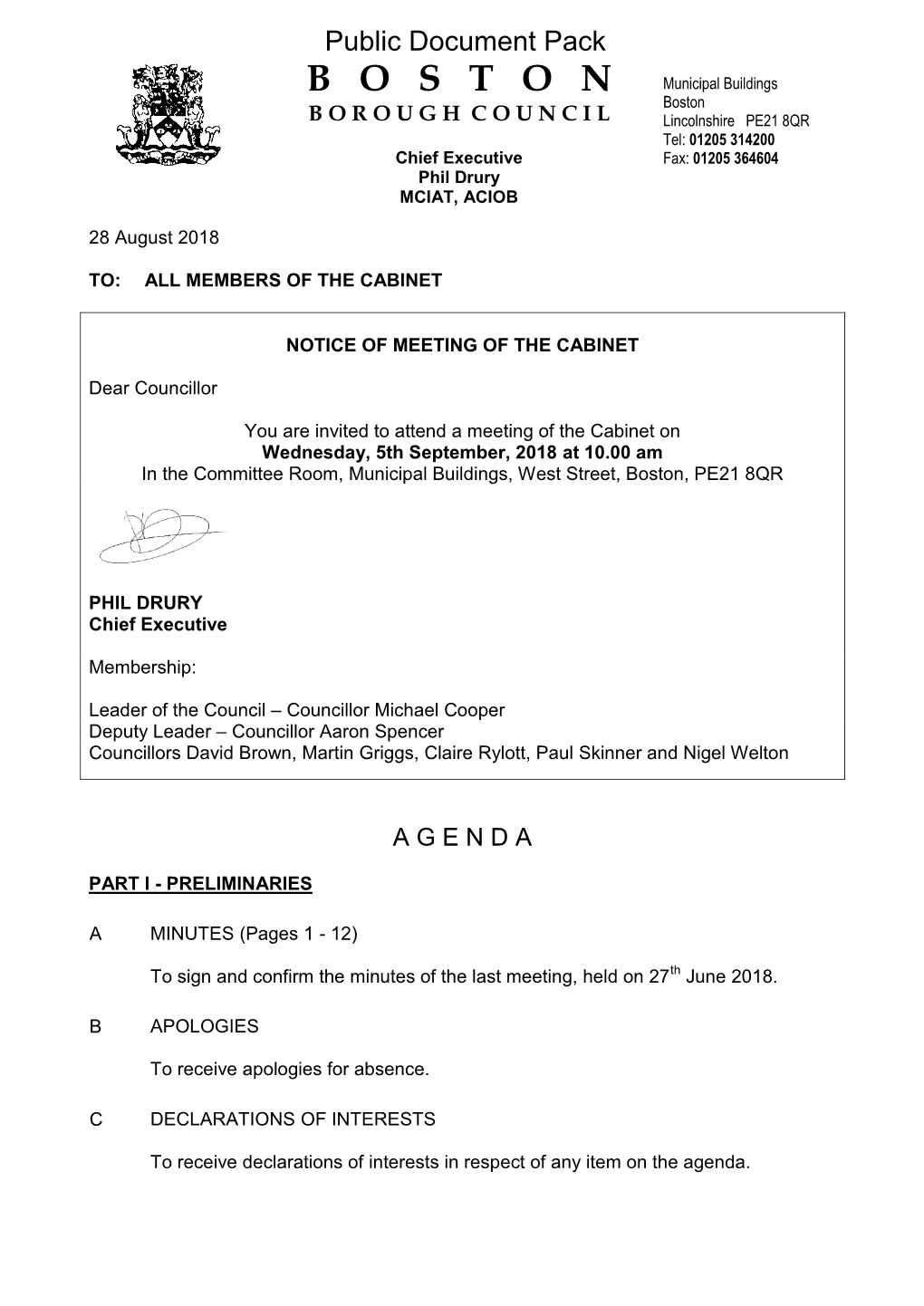 (Public Pack)Agenda Document for Cabinet, 05/09/2018 10:00