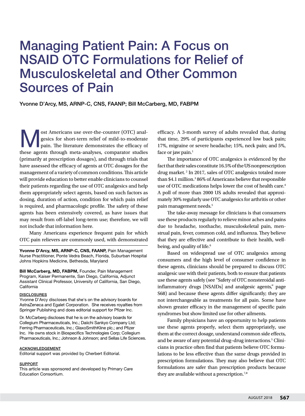 Managing Patient Pain: a Focus on NSAID OTC Formulations for Relief of Musculoskeletal and Other Common Sources of Pain