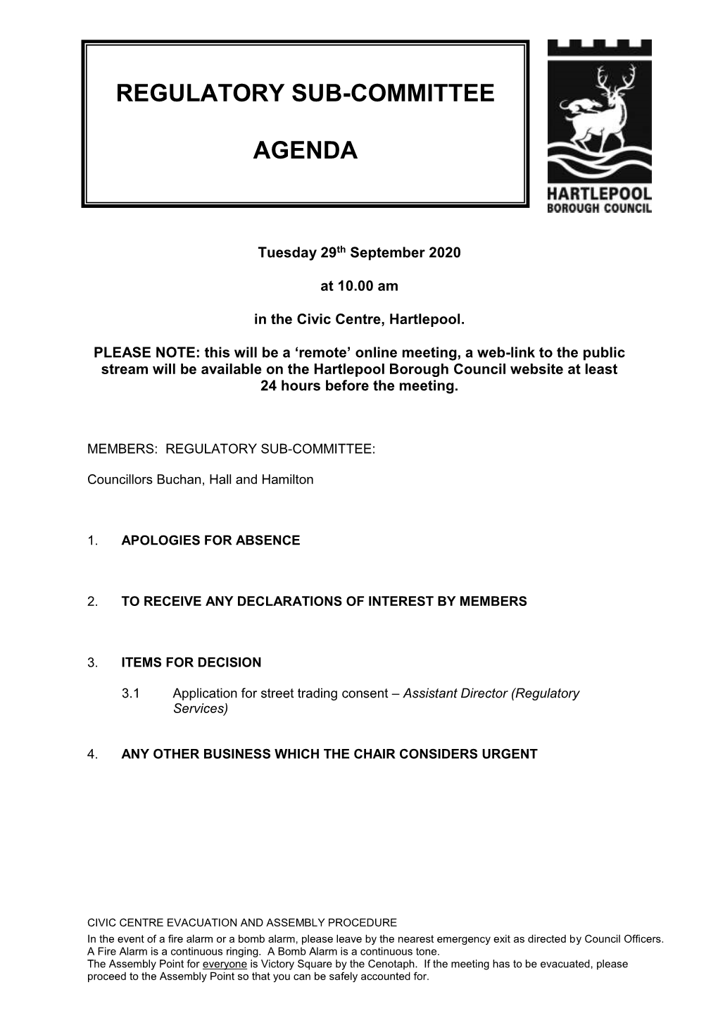 Regulatory Sub-Committee Agenda