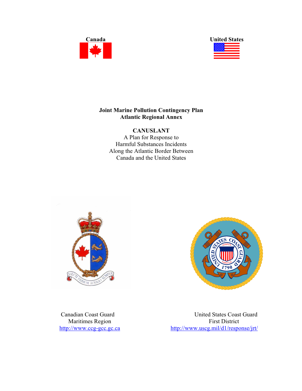Canada United States Joint Marine Pollution Contingency Plan Atlantic