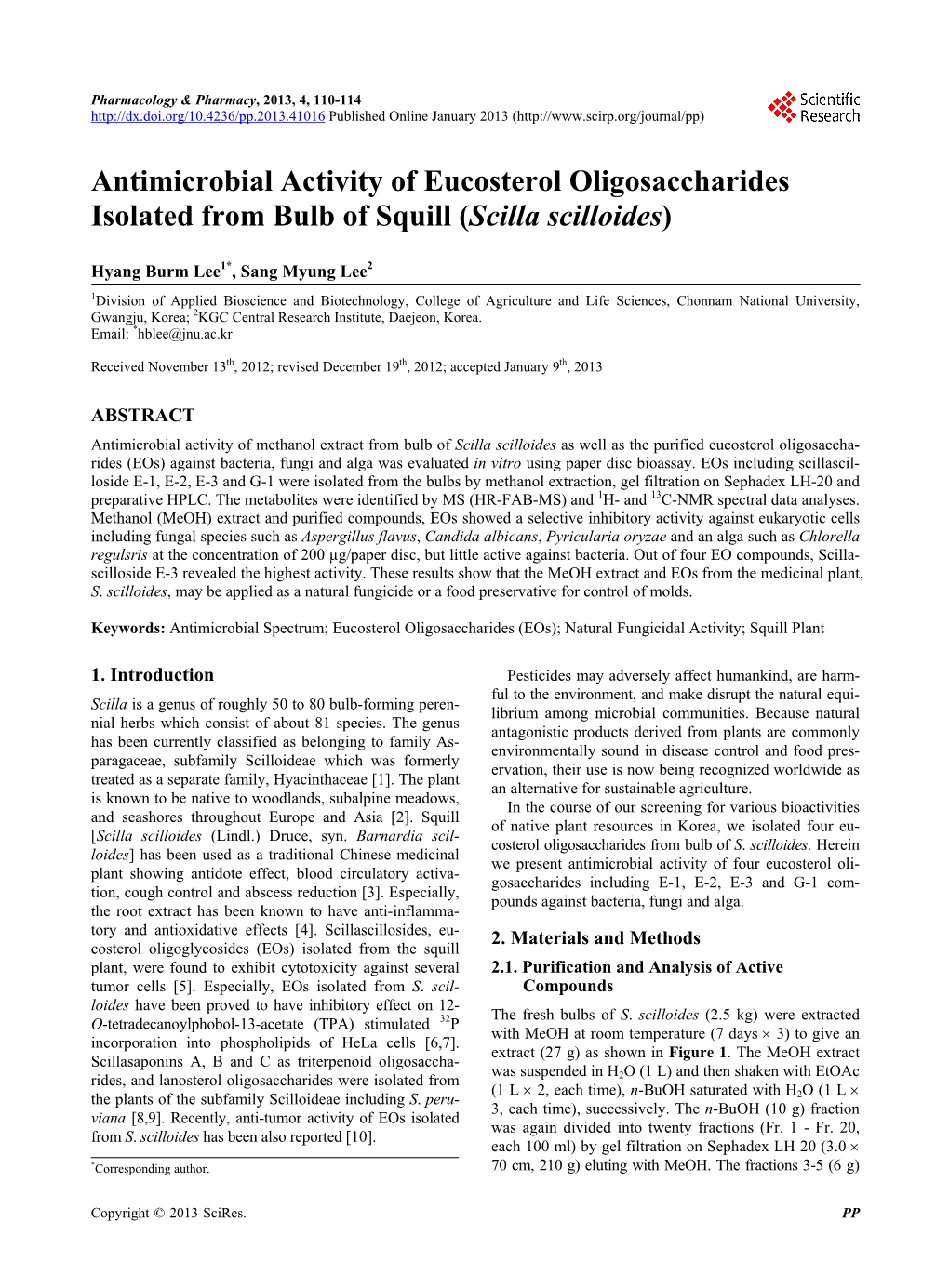 Antimicrobial Activity of Eucosterol Oligosaccharides Isolated from Bulb of Squill (Scilla Scilloides)