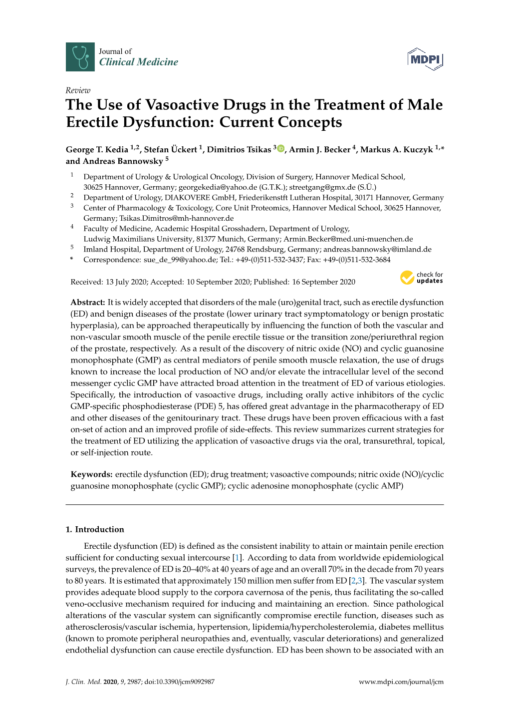 The Use of Vasoactive Drugs in the Treatment of Male Erectile Dysfunction: Current Concepts