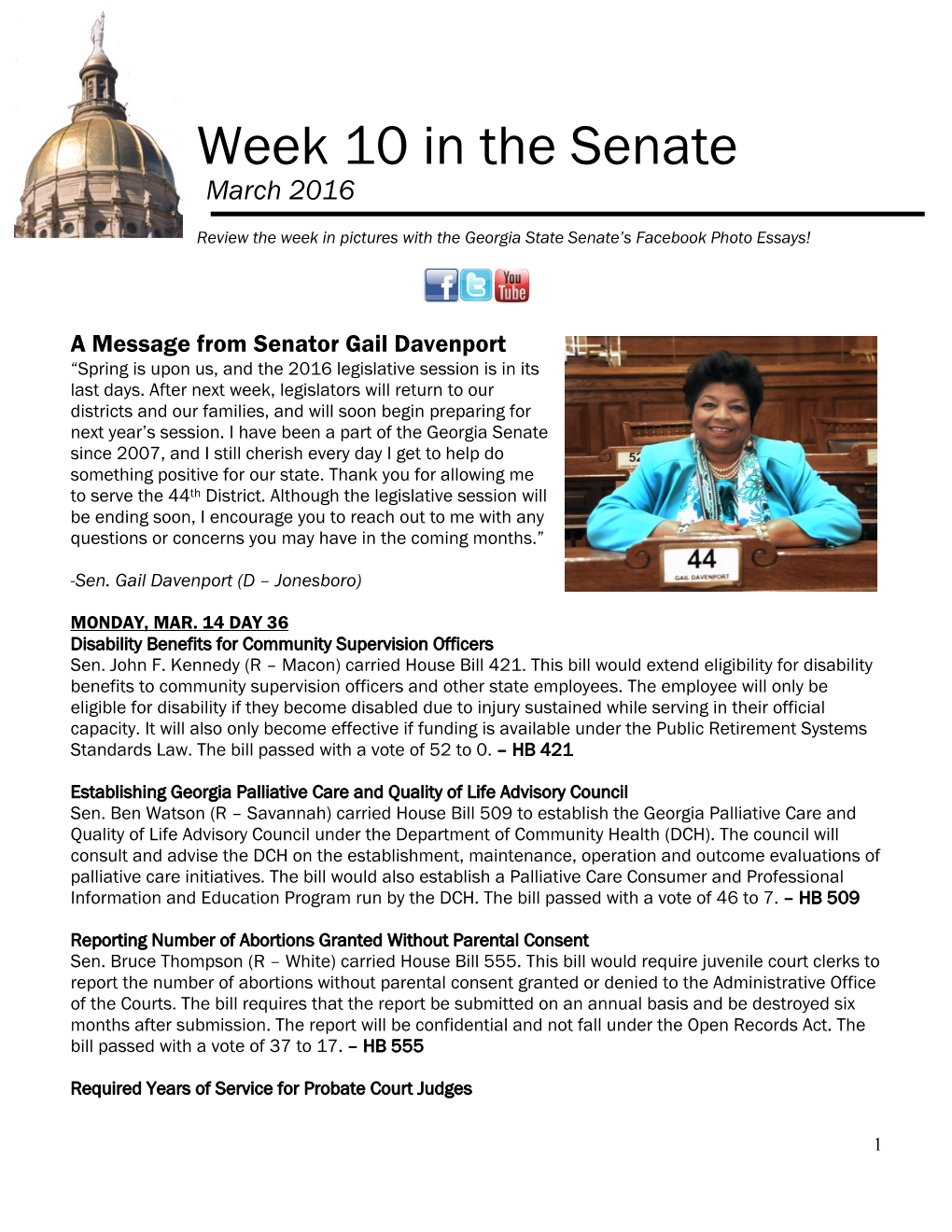 Week 10 in the Senate March 2016