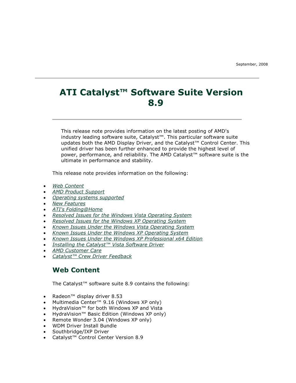 ATI Catalyst™ Software Suite Version 8.9