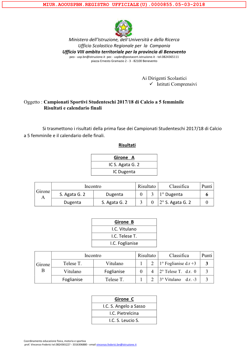 Al Dirigente Dell'ufficio Scolastico Provinciale