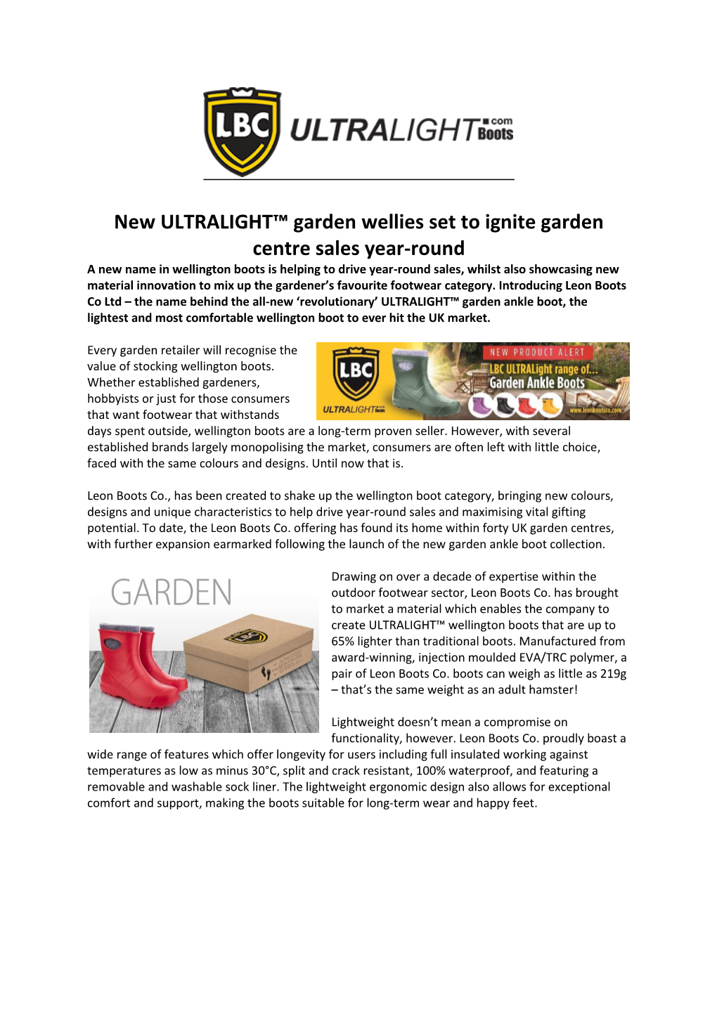 New ULTRALIGHT™ Garden Wellies Set to Ignite Garden Centre Sales Year-Round