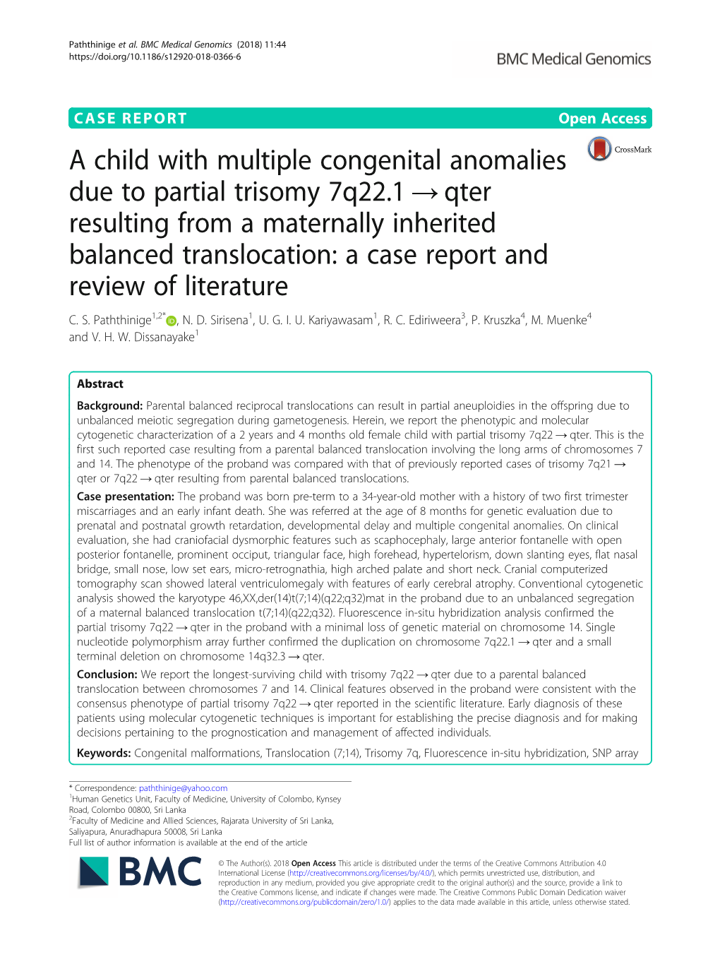 A Child with Multiple Congenital Anomalies Due to Partial Trisomy