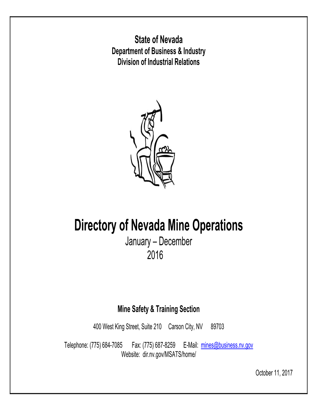 Directory of Nevada Mine Operations January – December 2016