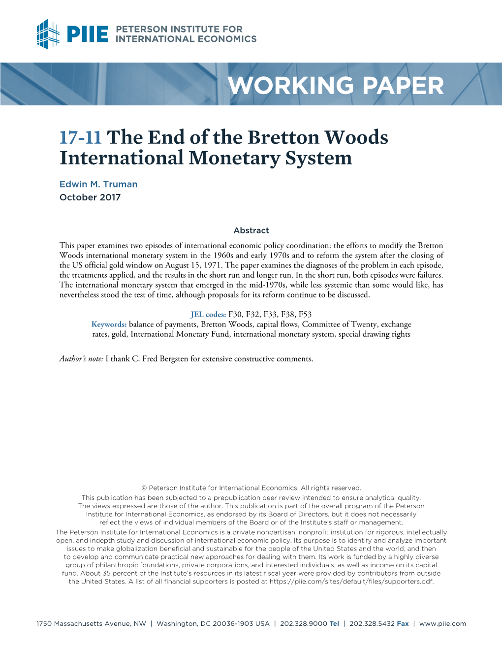 17-11 the End of the Bretton Woods International Monetary System