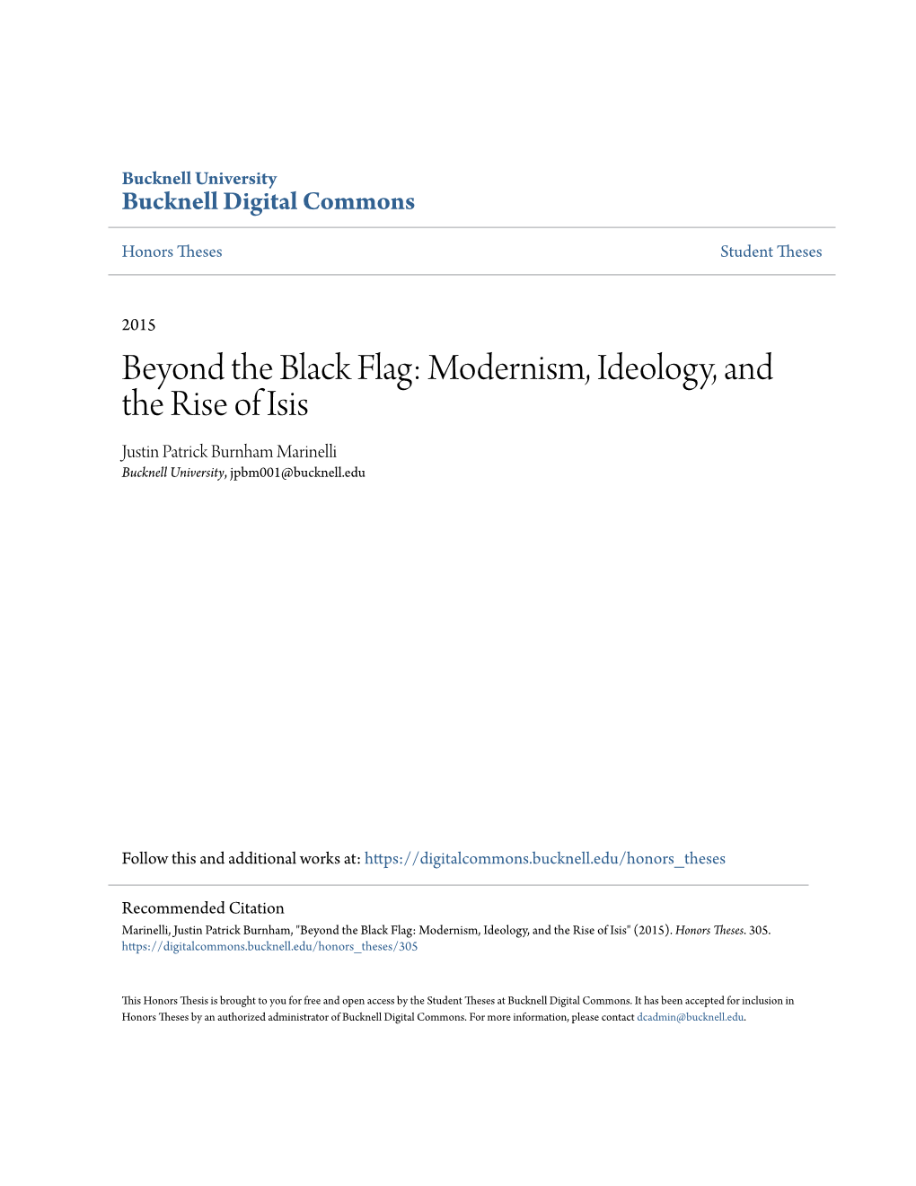 Modernism, Ideology, and the Rise of Isis Justin Patrick Burnham Marinelli Bucknell University, Jpbm001@Bucknell.Edu