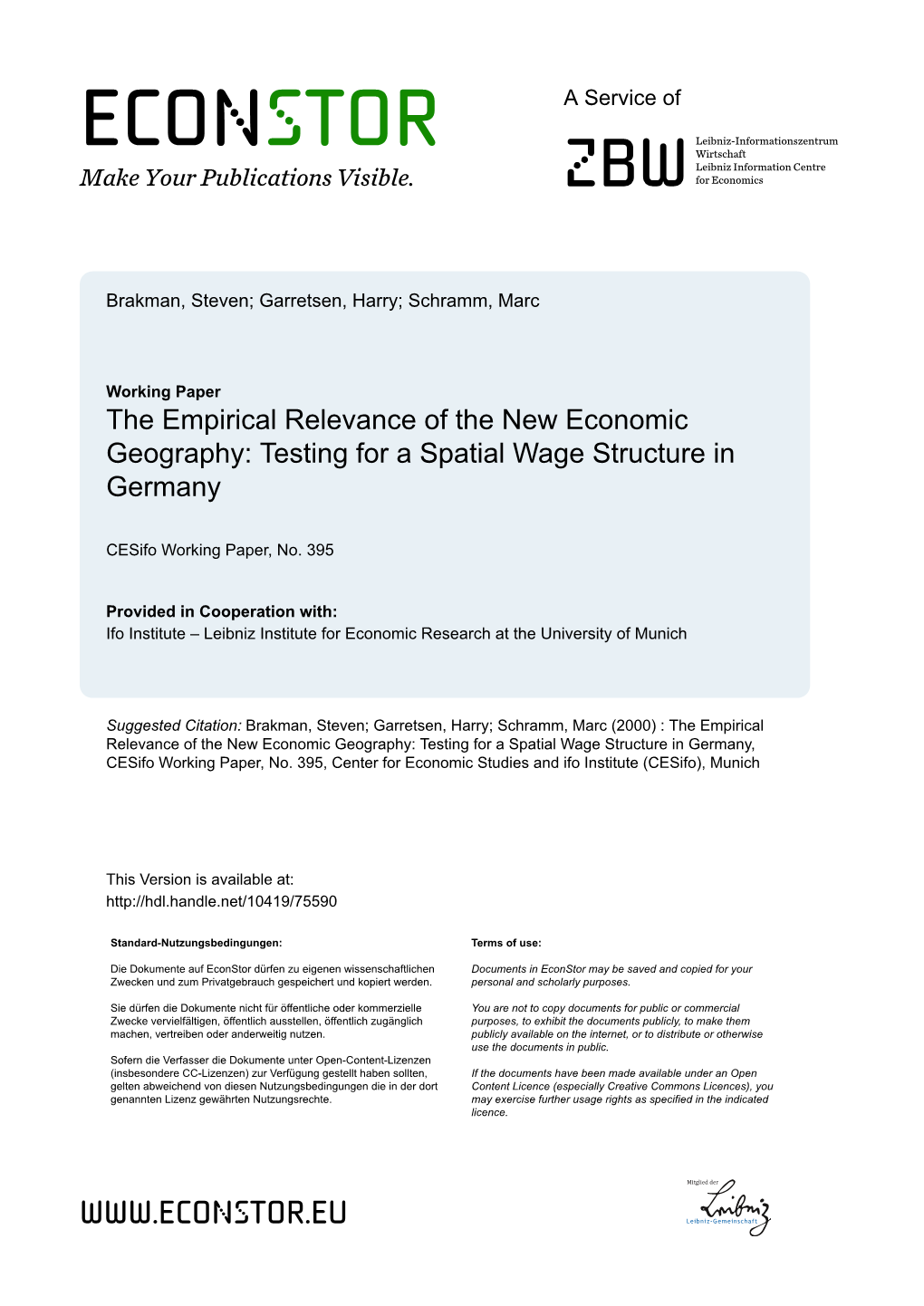 The Empirical Relevance of the New Economic Geography: Testing for a Spatial Wage Structure in Germany