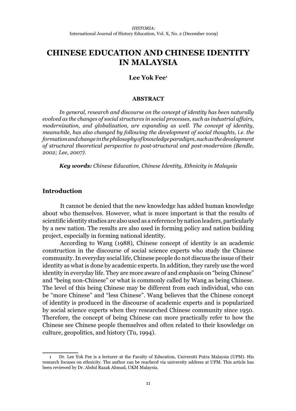 Chinese Education and Chinese Identity in Malaysia