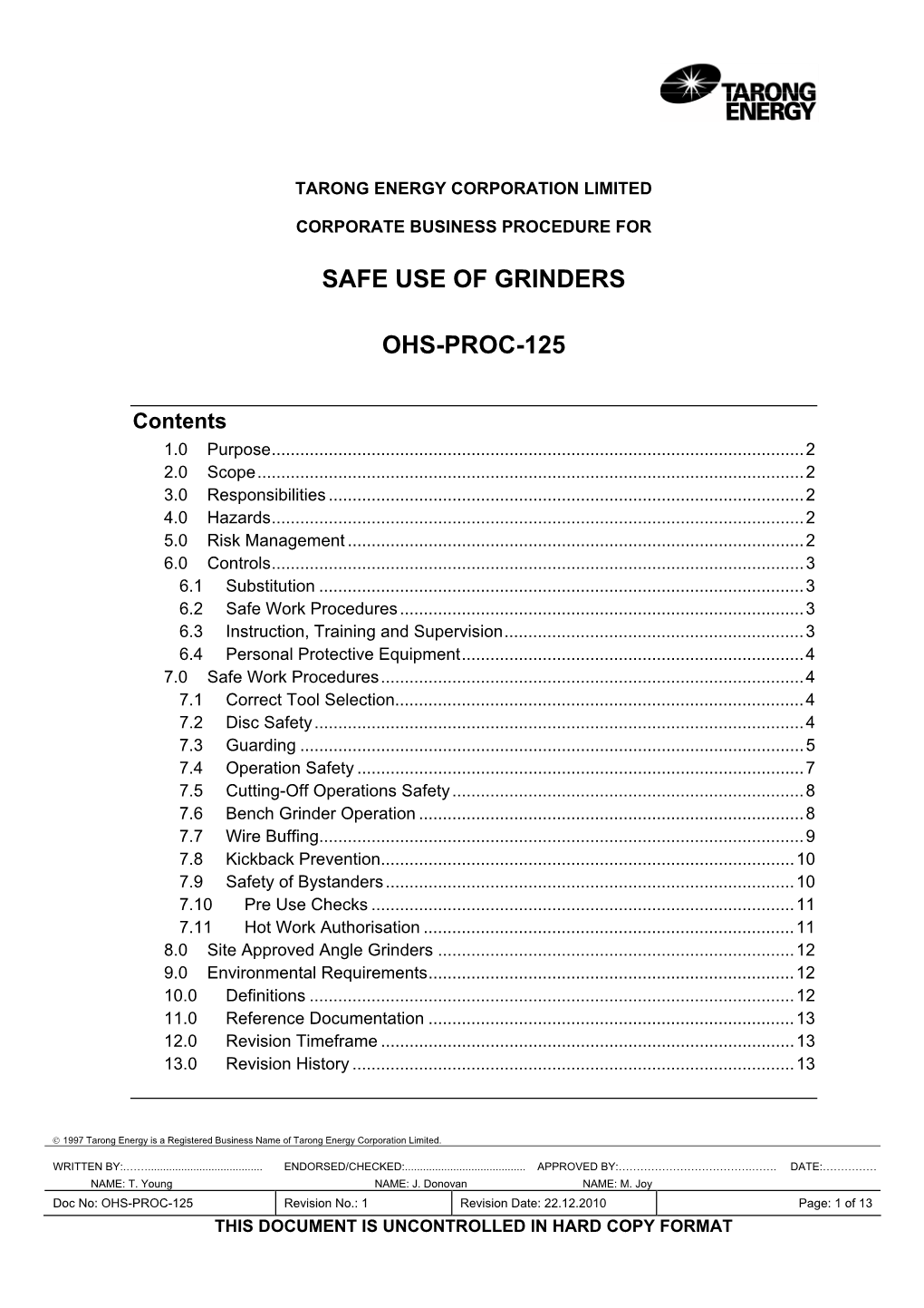 Safe Use of Grinders Ohs-Proc-125