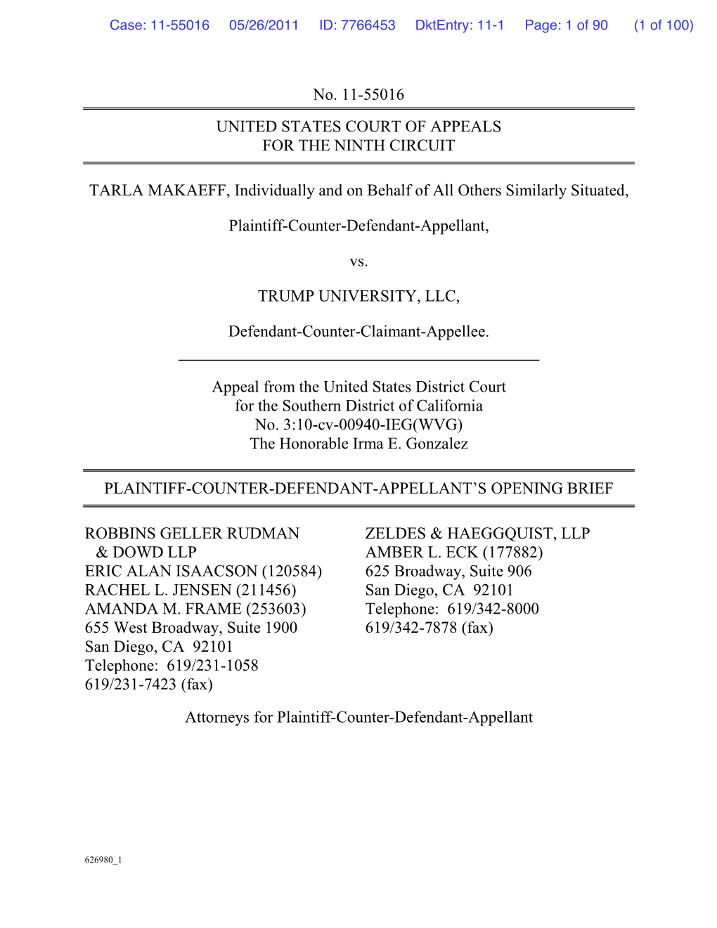 No. 11-55016 UNITED STATES COURT of APPEALS for the NINTH CIRCUIT