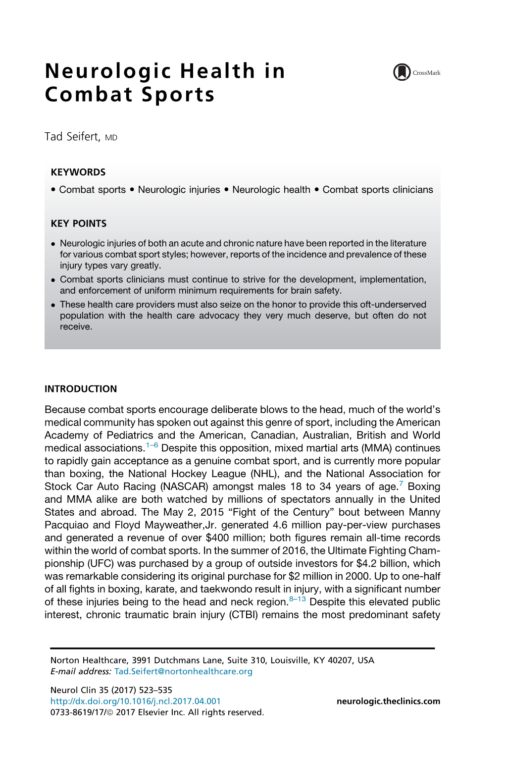 Neurologic Health in Combat Sports