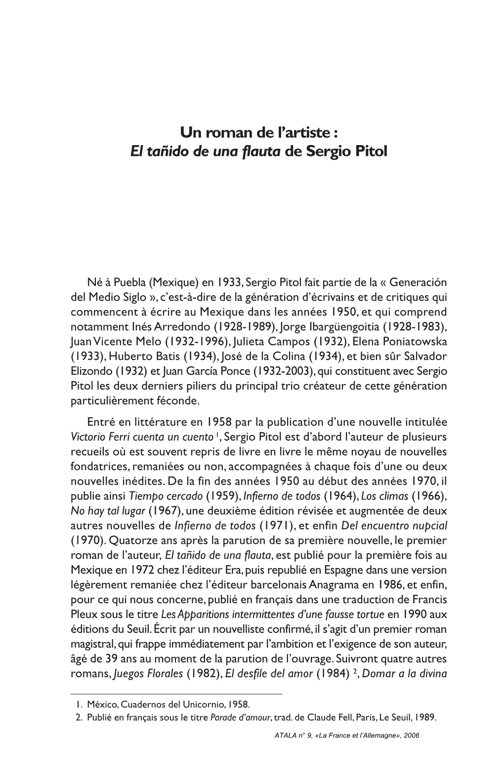 Un Roman De L'artiste : El Tañido De Una Flauta De Sergio Pitol