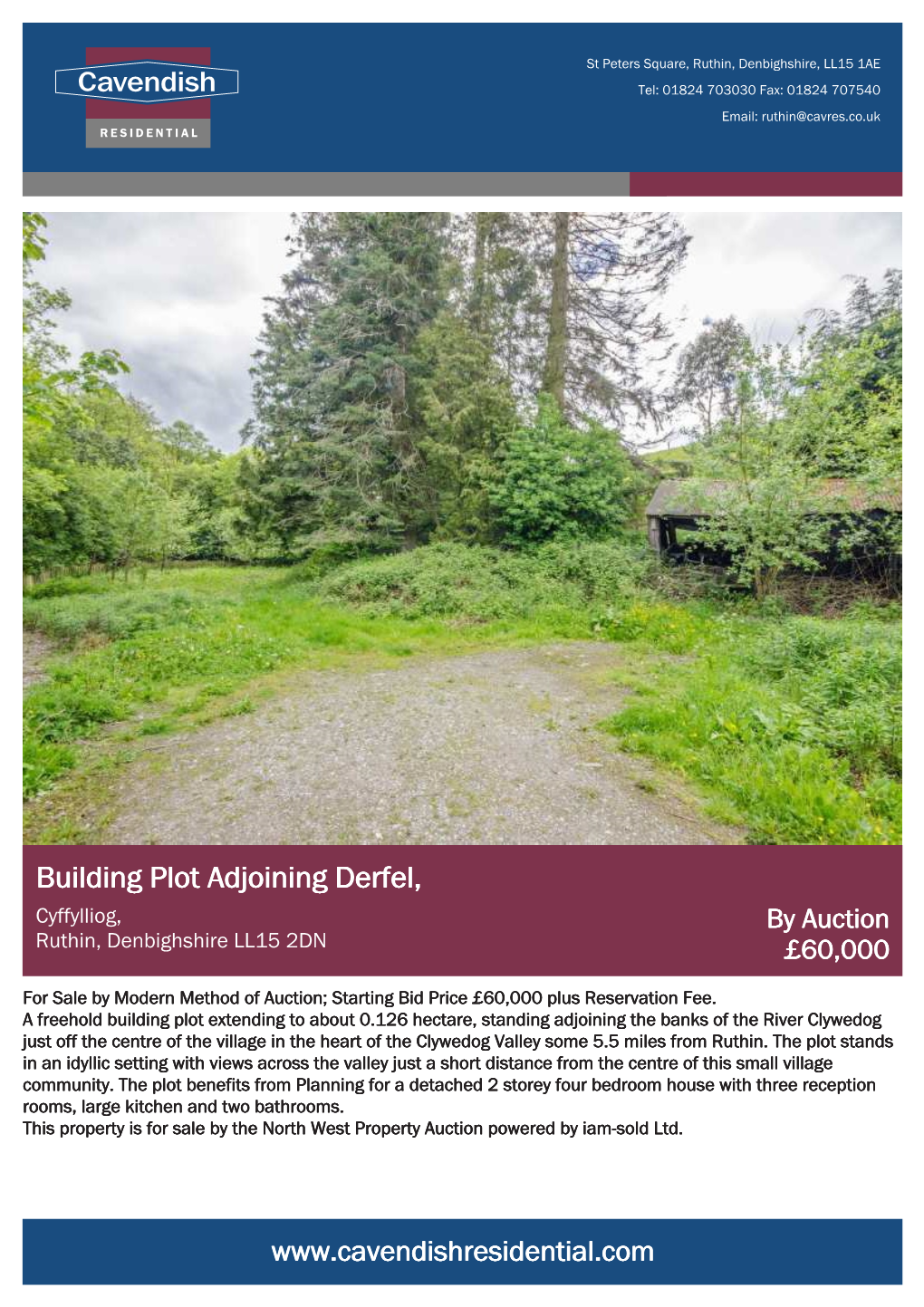 Building Plot Adjoining Derfel, Cyffylliog, by Auction Ruthin, Denbighshire LL15 2DN £60,000