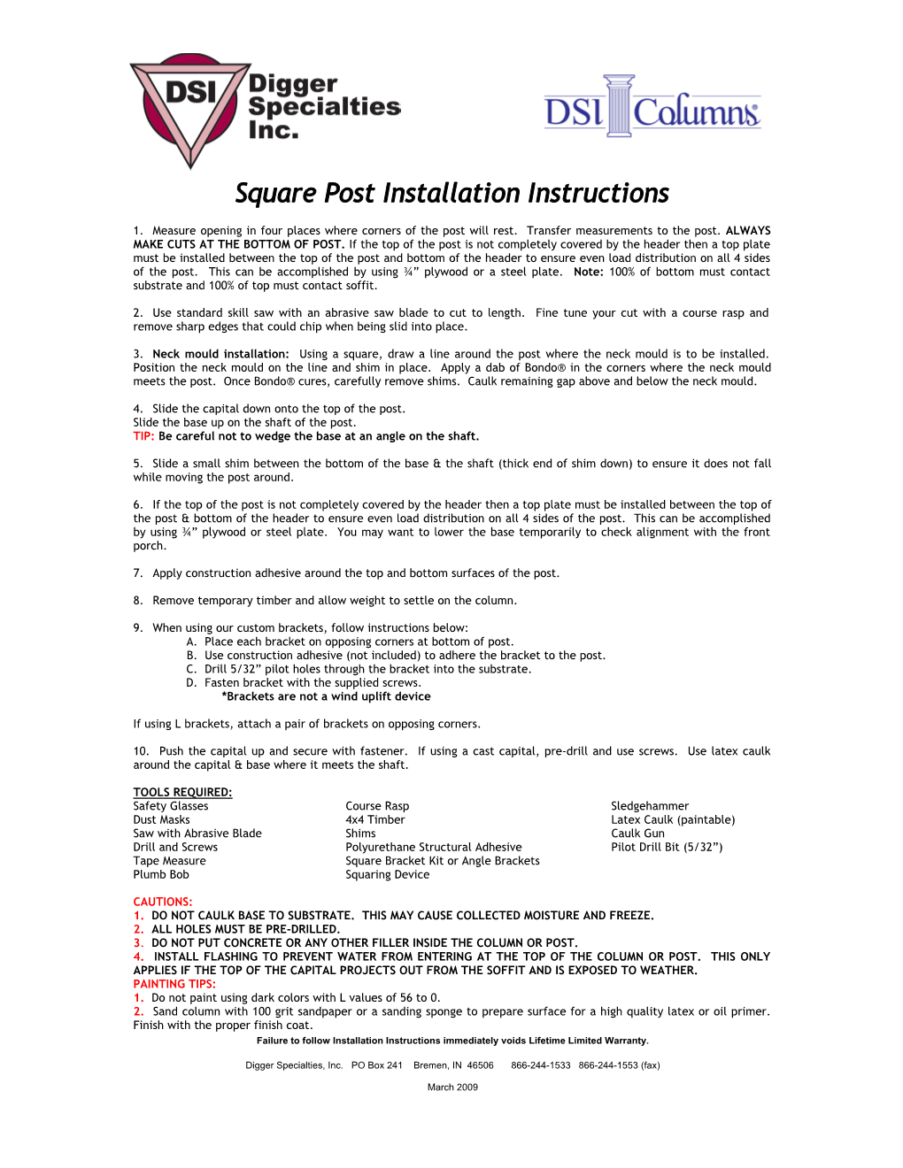 Square Post Installation Instructions