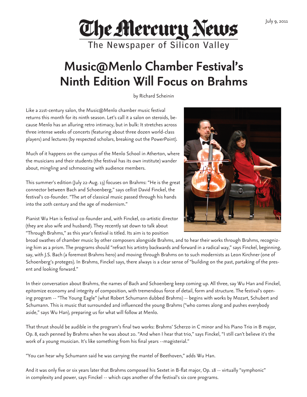 Music@Menlo Chamber Festival's Ninth Edition Will Focus on Brahms