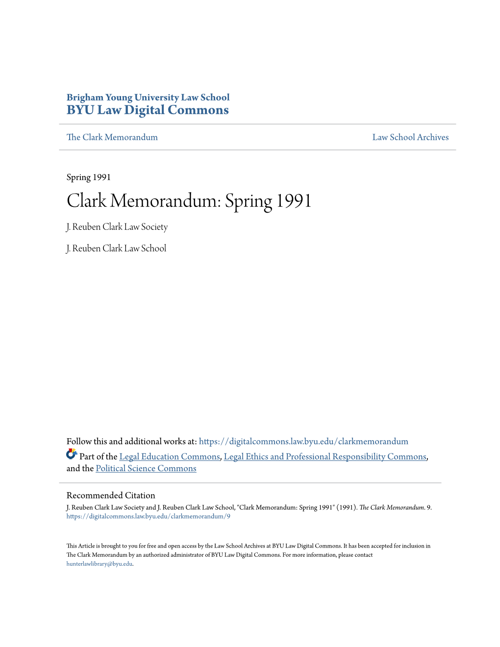 Clark Memorandum: Spring 1991 J