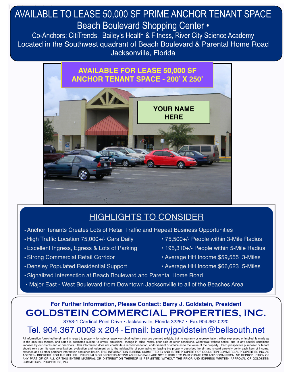 Available to Lease 50,000 Sf Prime Anchor Tenant Space