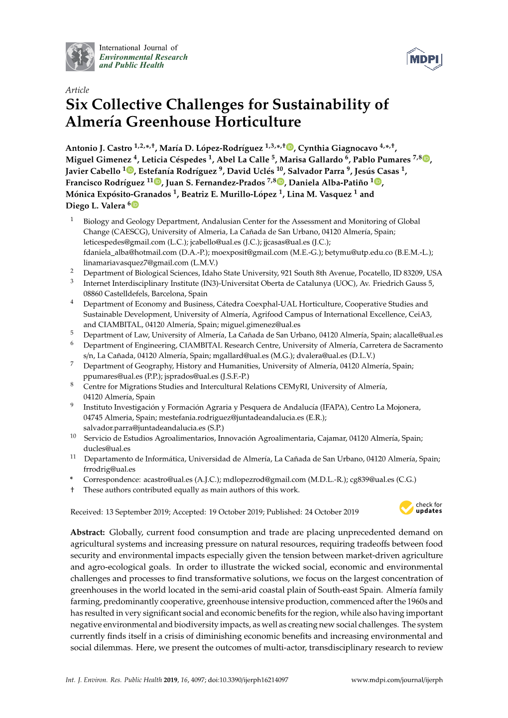 Six Collective Challenges for Sustainability of Almería Greenhouse Horticulture