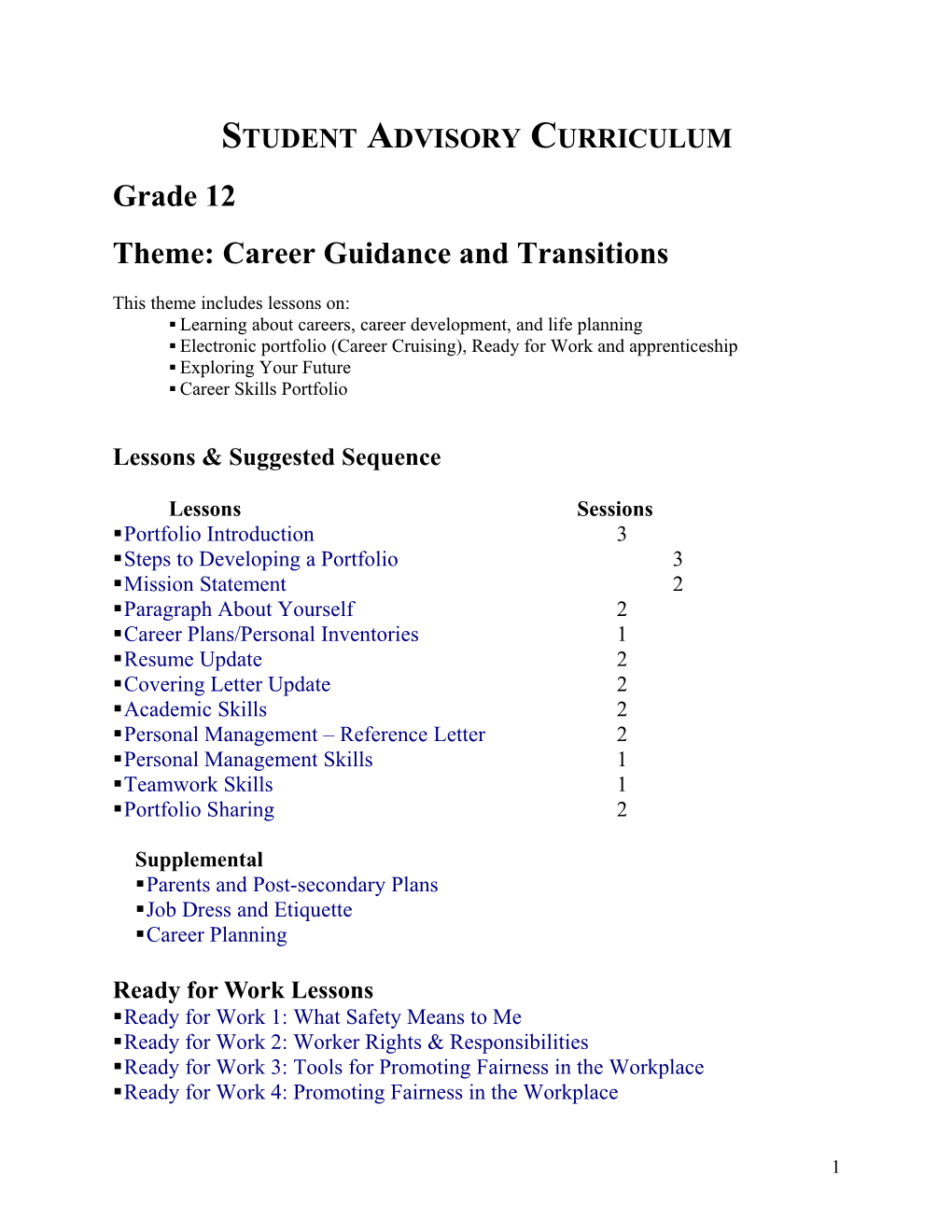 Student Advisory Curriculum