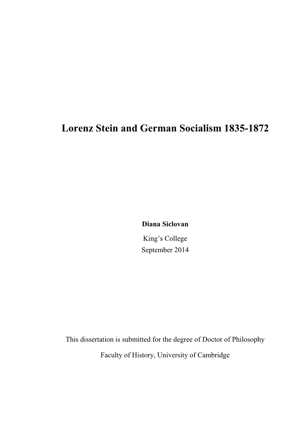 Lorenz Stein and German Socialism 1835-1872