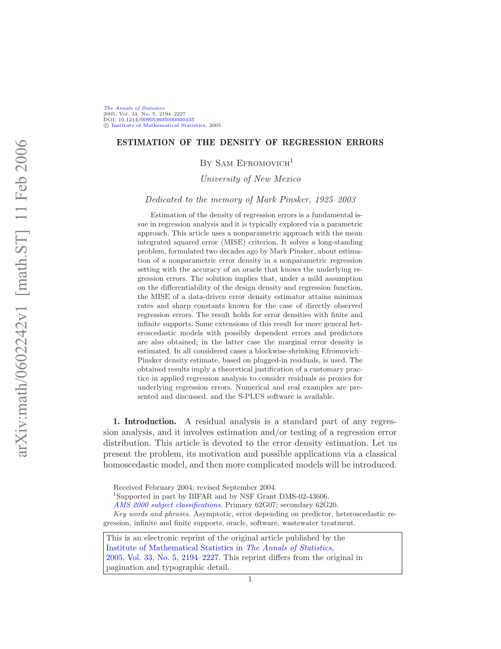 Estimation of the Density of Regression Errors