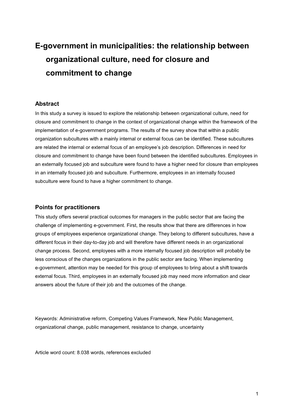 E-Government in Municipalities: the Relationship Between Organizational Culture, Information