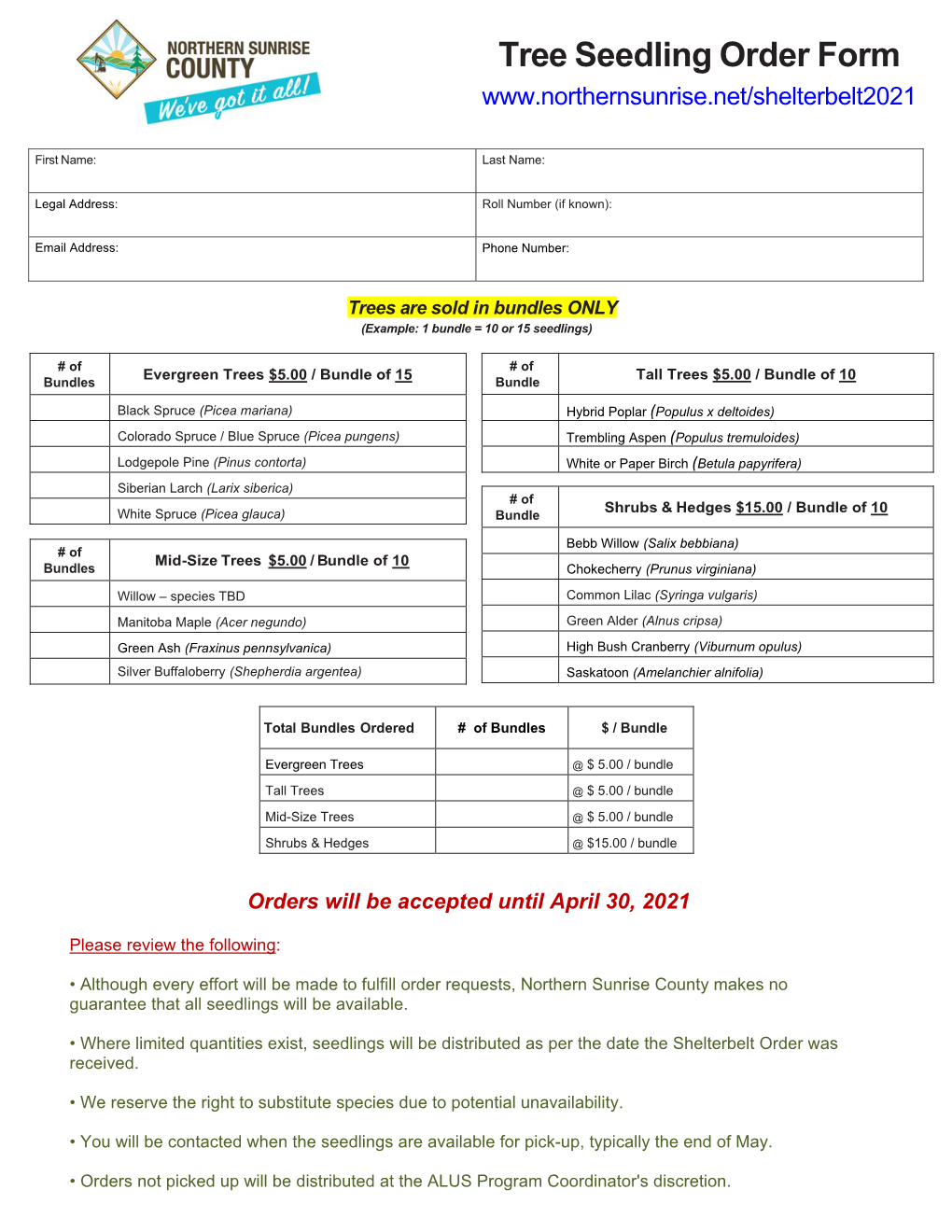 2021 Shelterbelt Order Form V1