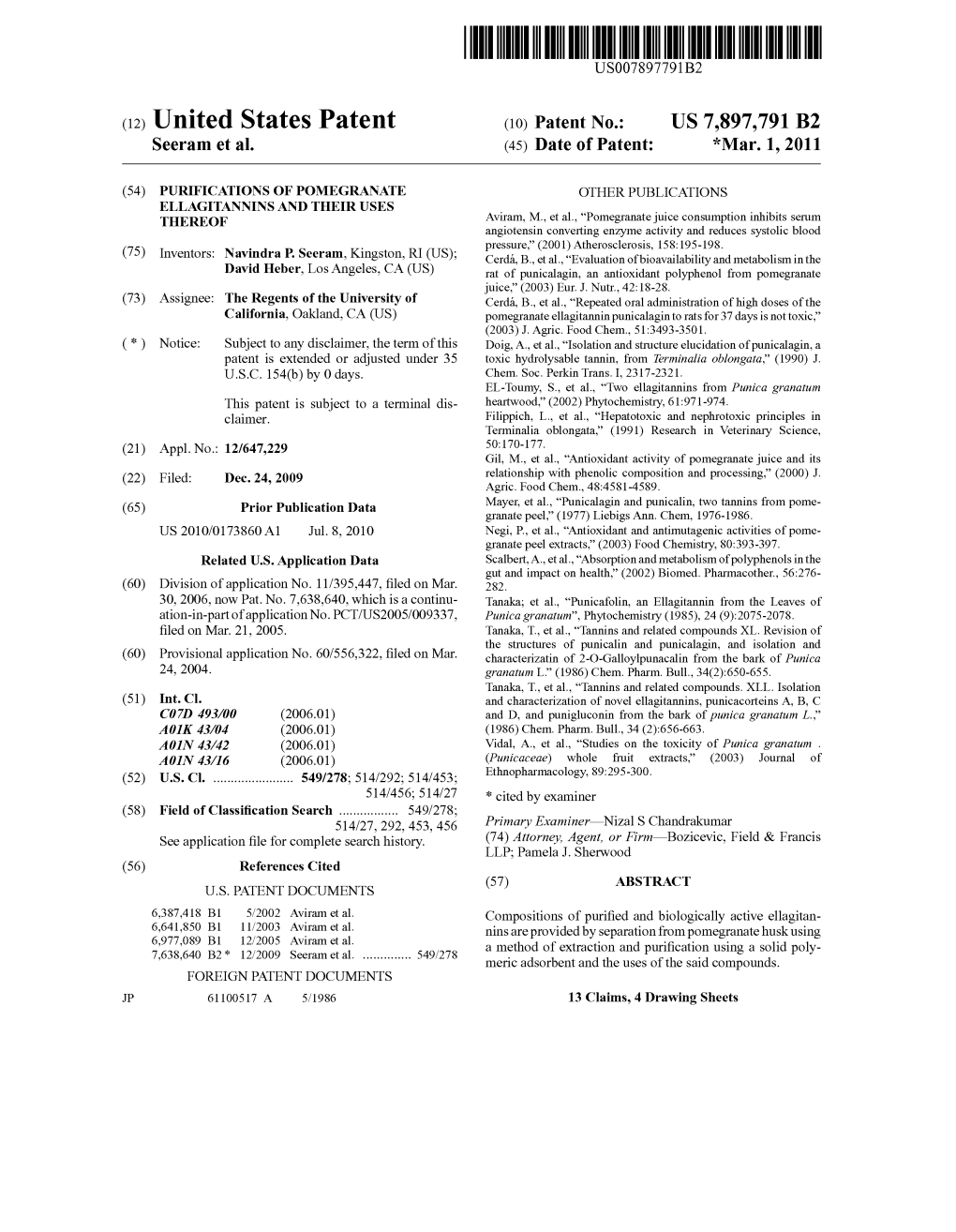 United States Patent (10) Patent No.: US 7,897,791 B2 Seeram Et Al